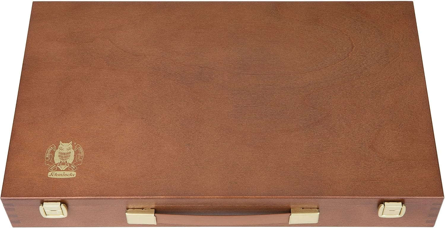 Norma® Professional - couleurs extra-fines à l'huile pour artistes, Coffret en bois, 15 x 35 ml, 71 115 097, contient aussi : blanc 120 ml, terpin, couteau à palette, 2 pinceaux daVinci, fusain à dessin, 2 godets pour palette Coffret en bois,