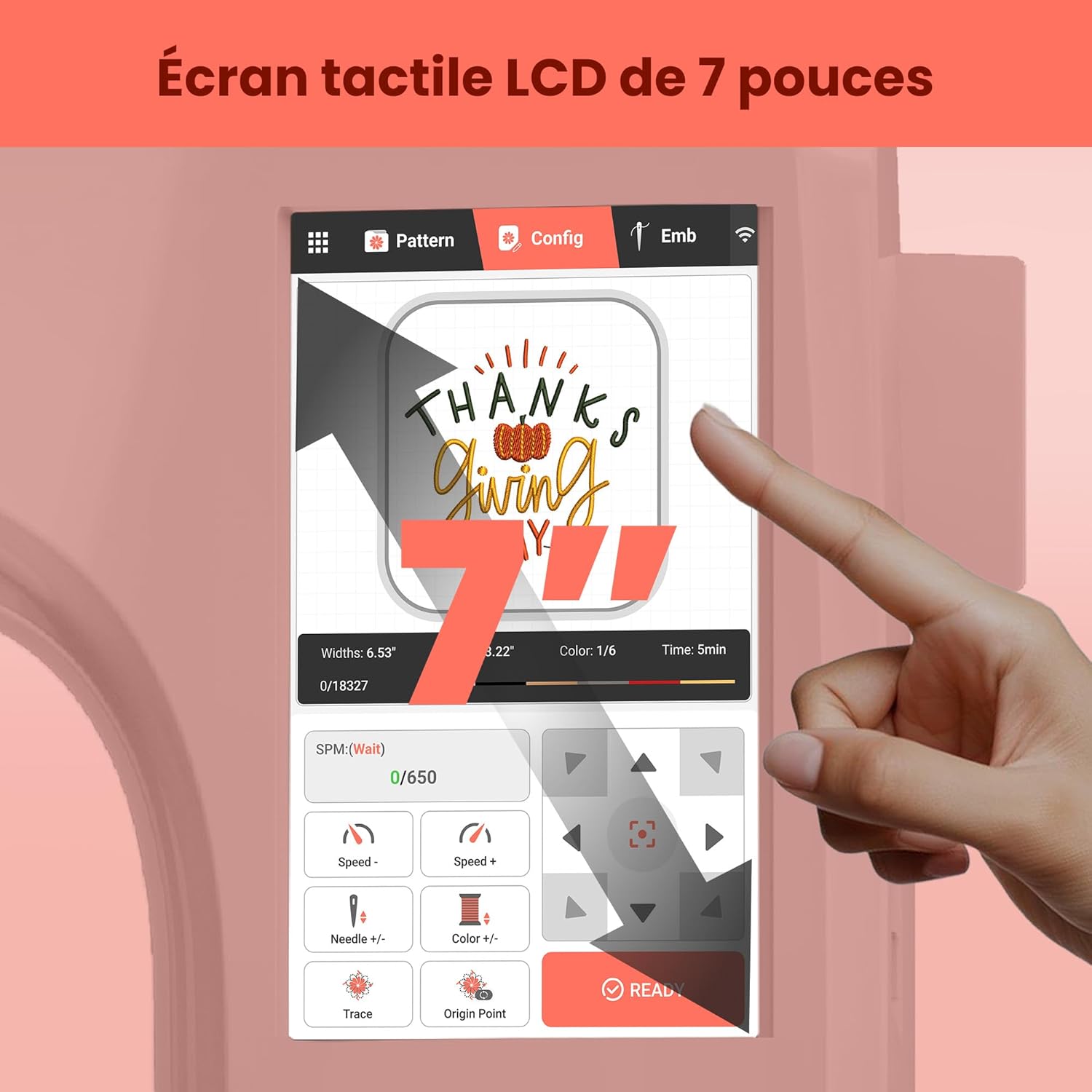 EOC05 embroidery machine - Machine à broder électronique – Écran tactile LCD 7″, cadres 10×10 cm et 10×23,5 cm, import de motifs USB/Wi-Fi, idéale débutants et experts