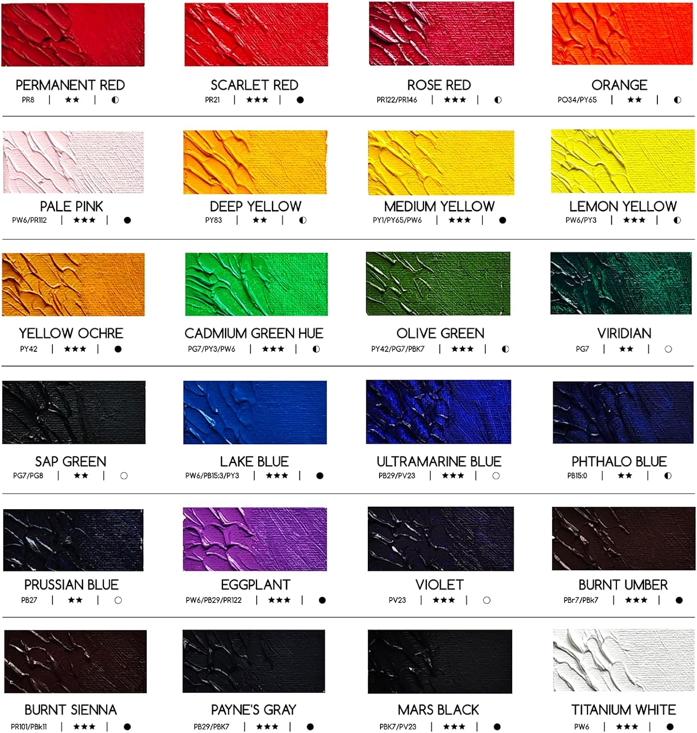 Peinture à l'Huile Kit - 24 Couleurs x 170ml/5.7oz Tubes Professionnels pour Adulte - Peinture Huile Artiste pour Tableau Verre Bois Toile 24 Couleur 168.57 ml (Lot de 24)