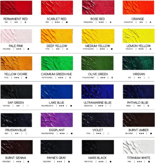 Peinture à l'Huile Kit - 24 Couleurs x 170ml/5.7oz Tubes Professionnels pour Adulte - Peinture Huile Artiste pour Tableau Verre Bois Toile 24 Couleur 168.57 ml (Lot de 24)