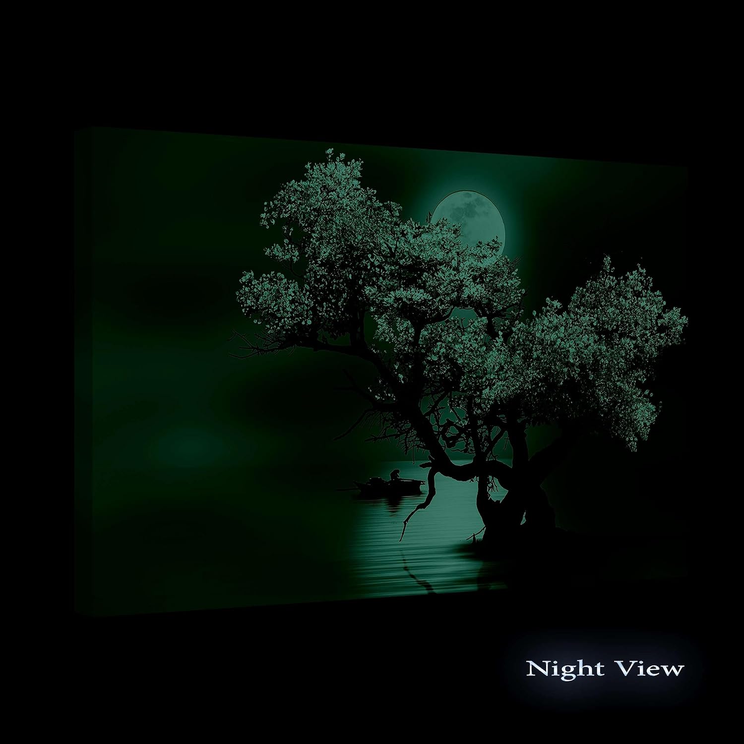 Impression sur Toile Fleur Arbre et Lune, Art Encadré Imprimée Tableau Motif Moderne Décoration Tendu sur Chassis Prêt à Accrocher Grande 80 x 120 cm Idée Cadeau Élégante et Originale 120L x 80l cm blanc/noir