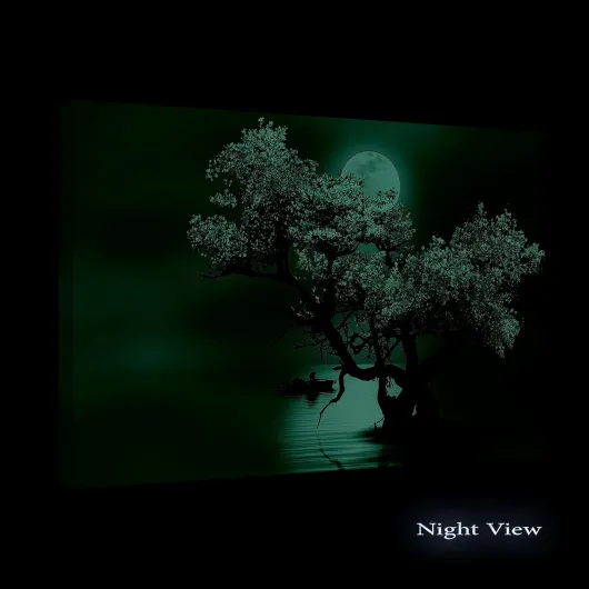 Impression sur Toile Fleur Arbre et Lune, Art Encadré Imprimée Tableau Motif Moderne Décoration Tendu sur Chassis Prêt à Accrocher Grande 80 x 120 cm Idée Cadeau Élégante et Originale 120L x 80l cm blanc/noir