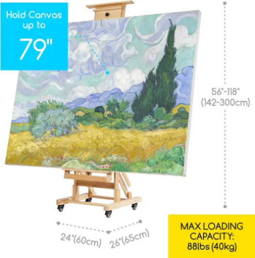 Chevalet de peinture mobile en forme de H - Chevalets de studio en bois de hêtre pour artistes - Chevalet d'art professionnel et robuste pour adultes - Peut accueillir des toiles jusqu'à 200cm Bois naturel