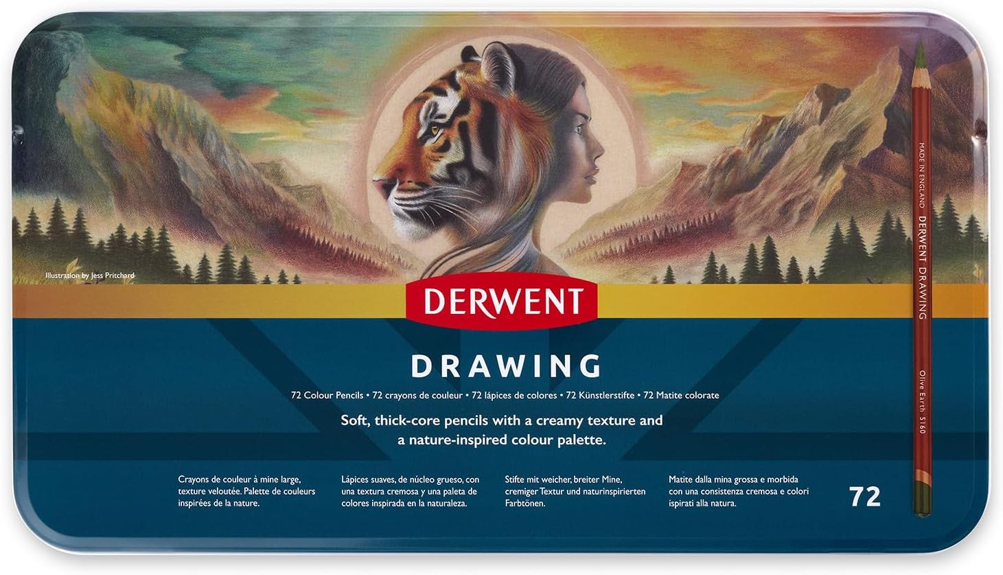 Crayons à dessin Derwent, coffret de 72 dans une boîte en métal, mine ronde de 5 mm, résistance supérieure, texture crémeuse, idéal pour le dessin et le coloriage, qualité professionnelle, 2306558 72 couleurs Boîte métal