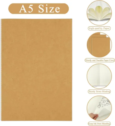 A5 Cahiers Page Blanche, Lot of 24 Carnet de notes à Couverture Kraft, Bloc Note Vierge 60 Page/30 Feuillets Cahier Blanc Carnets de Dessin pour Enfants Adultes École Bureau- Brun