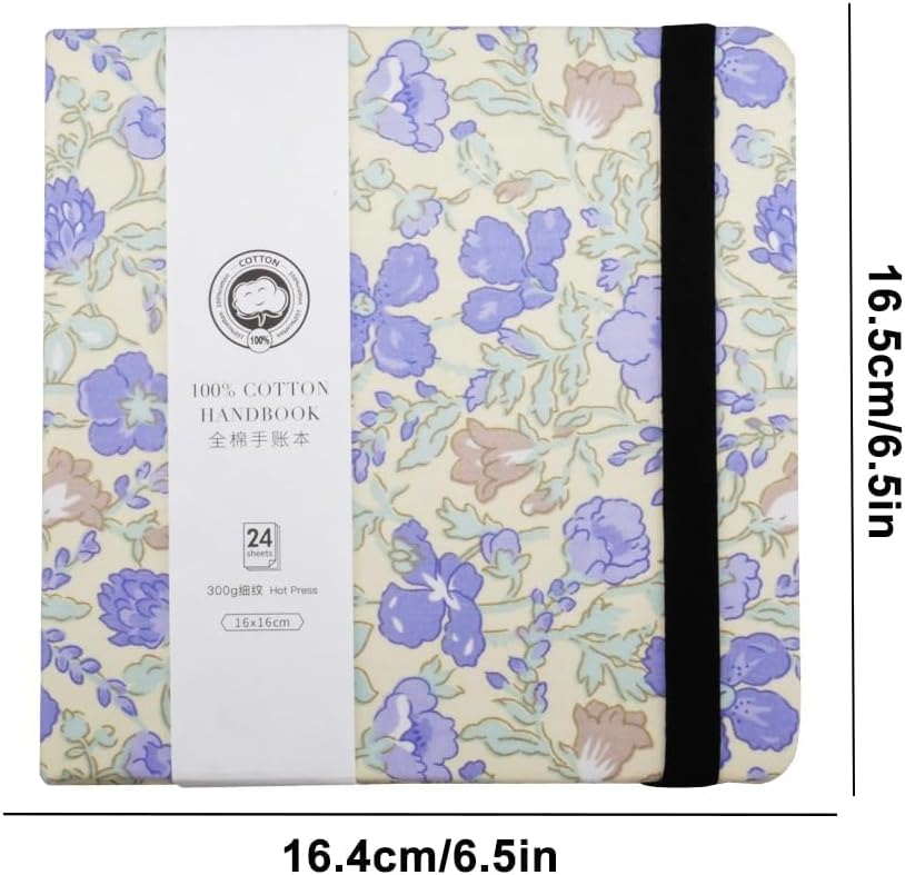 Mocrop 16x16cm Carnet Aquarelle, Papier Aquarelle 300g Coton 100%, 24 Feuilles Sketchbook, Grain Fin, Pour Les Débutants Et Les Artistes, Pour Capturer Des Moments En Voyage Fleurs violettes