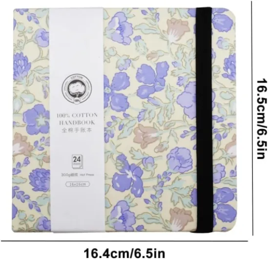 Mocrop 16x16cm Carnet Aquarelle, Papier Aquarelle 300g Coton 100%, 24 Feuilles Sketchbook, Grain Fin, Pour Les Débutants Et Les Artistes, Pour Capturer Des Moments En Voyage Fleurs violettes