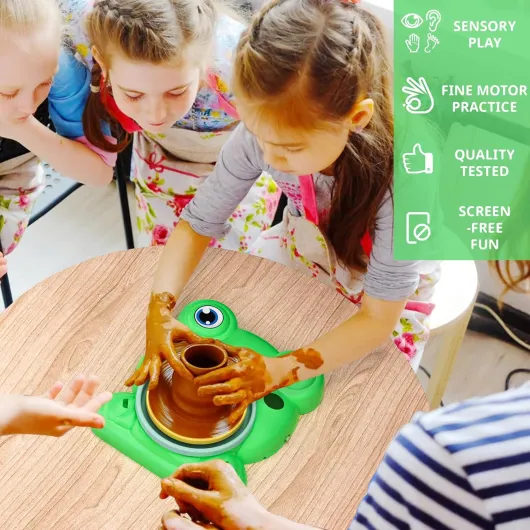 Kit Poterie Enfant 4 5 6 7 8 9 10 Ans, Jouet Tour de Potier Électrique, Ceramique Outil avec Argile Autodurcissante Pottery Clay Bricolage Activité Manuelle Jeu Loisir Créatif Cadeau Fille Garçon Vert