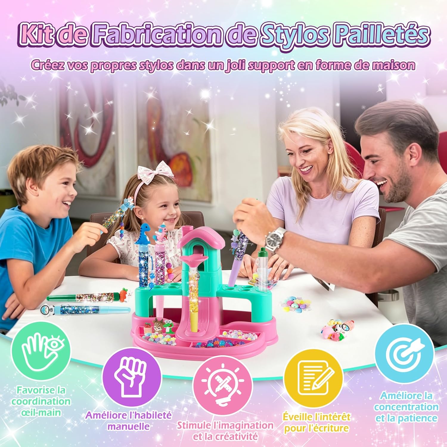 Kazzley Fabrique a Stylo avec 78+ PCS,Atelier des Stylos en Forme de Maison,Kit Loisir Creatif Enfant,idée Cadeau Fille 6 8 10 Ans,Activité Manuelle Enfant 6-12 Ans,Cadeau Anniversaire Fille Garcon