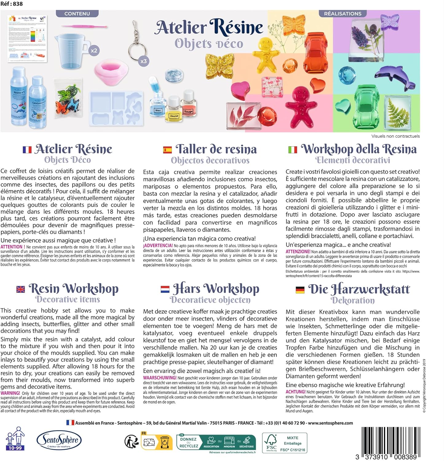 L'Atelier de Résine - Kit de loisir créatif- Assemblé en France- Pour réaliser de jolis porte-clés, presse - papiers avec inclusions - diamant - Pour enfants dès 10 ans - 838