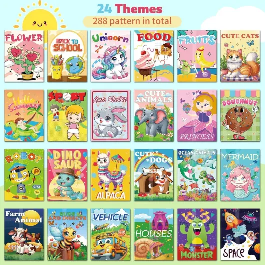 Kalysky Lot de 24 Mini Livres de Coloriage pour Enfants de 2 à 8 ans, Cahier Coloriage Enfant en vrac pour tout-petits, 288 illustrations différentes, Cadeau pour Enfants sacs de fête 24 Livres de Coloriage