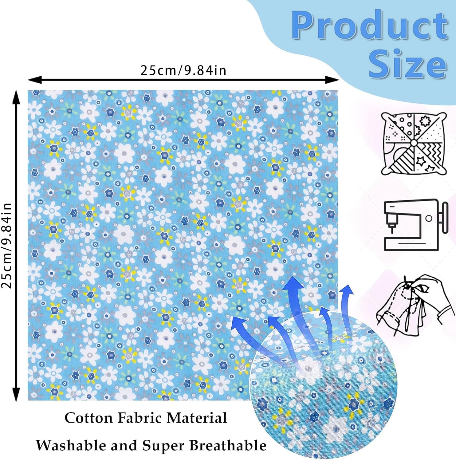YOUNGSAY 56 Pièces Tissus Coton Couture, 25 x 25 cm Impression Tissus Couture pour Couture, Quilting et DIY Bricolage ((56 Motifs Aléatoires)