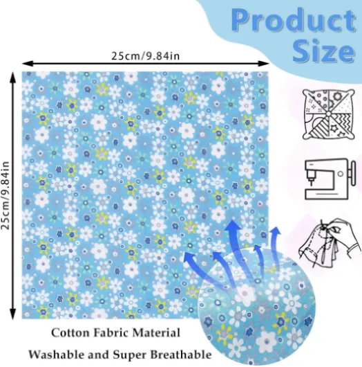 YOUNGSAY 56 Pièces Tissus Coton Couture, 25 x 25 cm Impression Tissus Couture pour Couture, Quilting et DIY Bricolage ((56 Motifs Aléatoires)