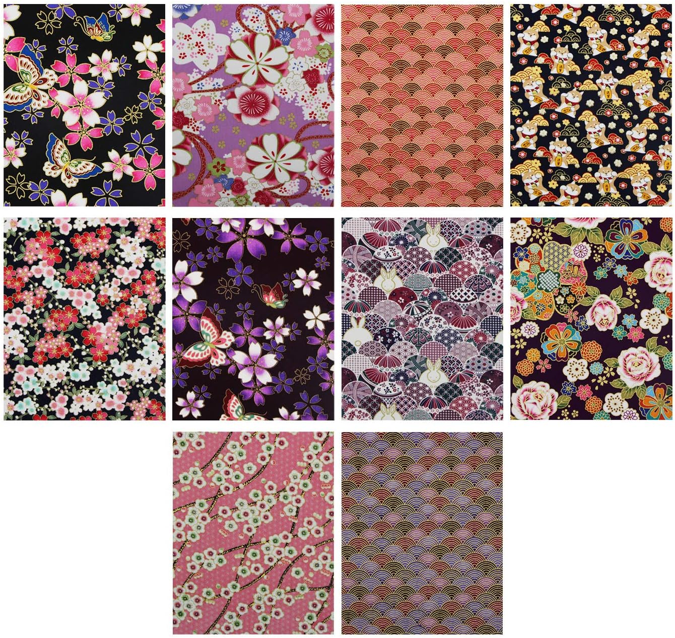 30 pièces Tissus Coton Style Japonais Bronzant Imprime Patchwork 20 x 25 cm Couture Quilting Scrapbooking Loisir Créatifs DIY Fabric à la Main en Tissu à Coudre (Coloré Doré)