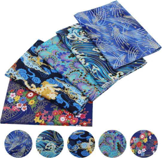 5 pièces 40 x 80 cm Tissus Coton Couture Style Japonais Bronzant Imprime Patchwork Couture Quilting Scrapbooking Loisir Créatifs DIY Fabric à la Main en Tissu à Coudre (Bleu)