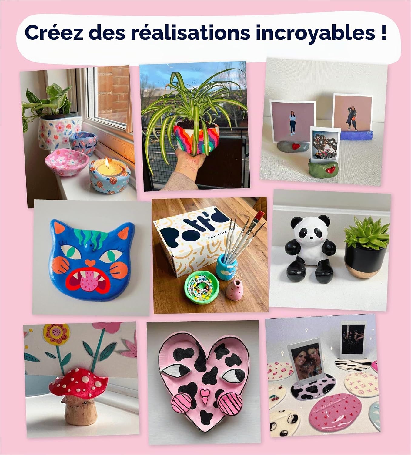 Pott'd Kit Argile Autodurcissante Prête à l'Emploi pour Poterie sans Cuisson - Kit pour Débutants avec Outils, Peintures, Pinceaux, Enduit d'Étanchéité & Guide Pratique Inclus Peintures pastelles
