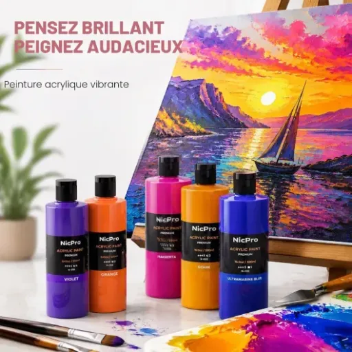Test Nicpro lot peinture acrylique 14 x 500 ml : gros volume pas cher pour bricoler et débuter