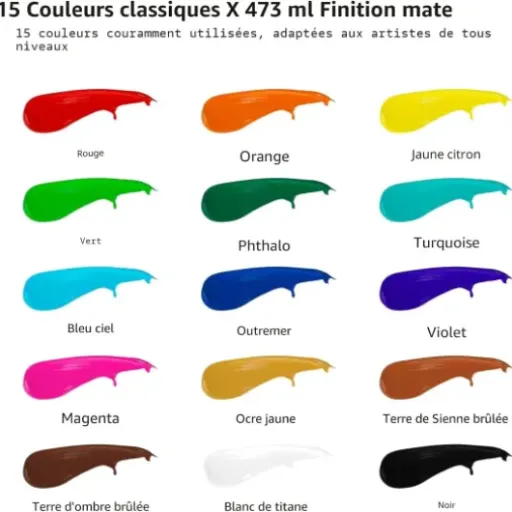 Test ABEIER Grand ensemble acrylique 15x473 ml : gros volume pour bricoler sans se ruiner