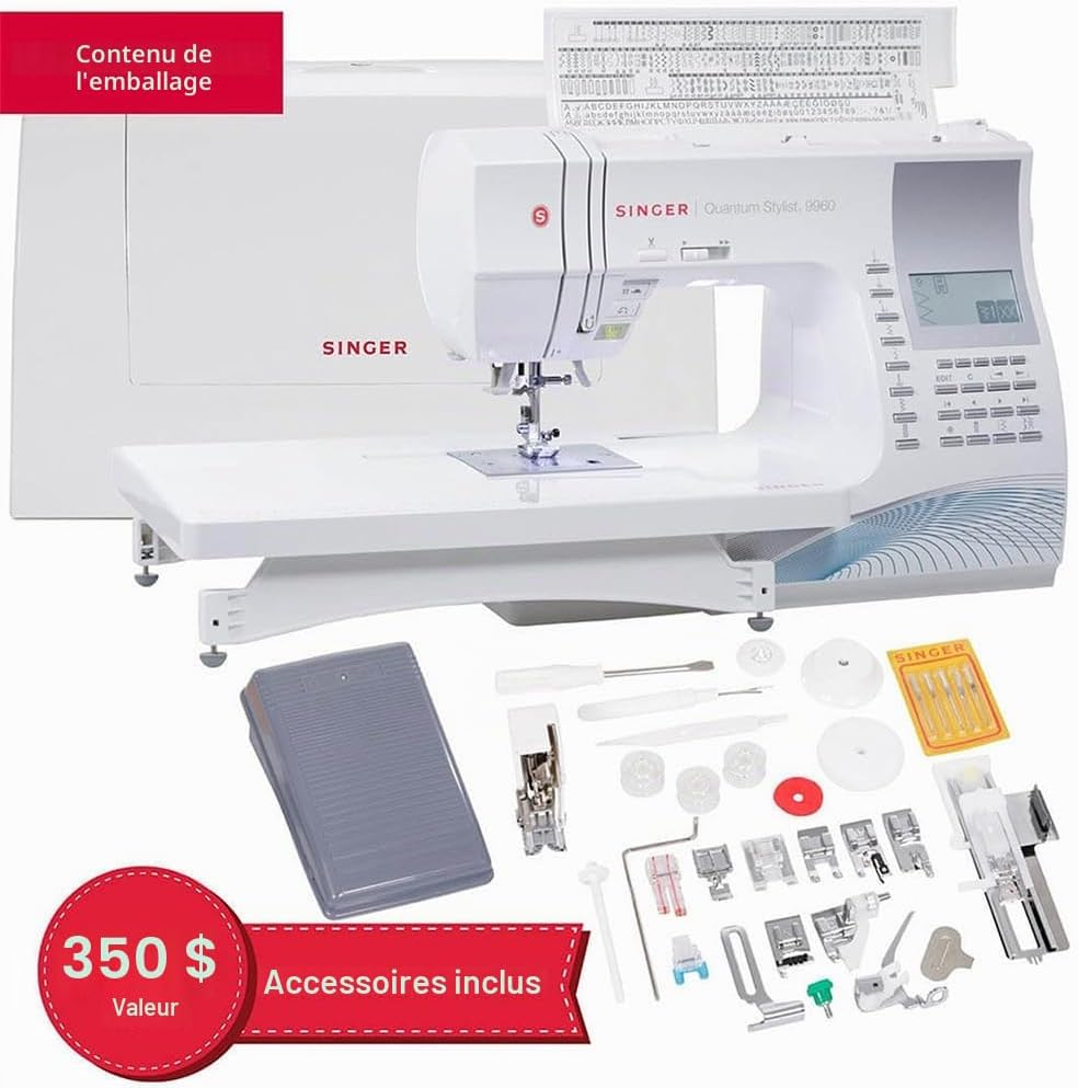 SINGER Quantum Stylist 9960 Computerized Portable Sewing Machine with 600-Stitches Electronic Auto Pilot Mode, Extension Table and Bonus Accessories, Perfect for Customizing Projects