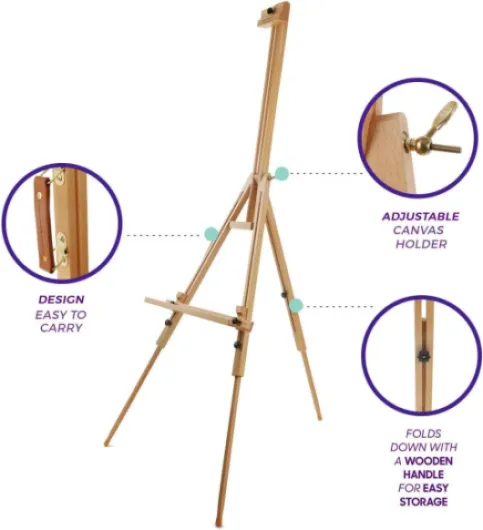 Mont Marte Chevalet trépied pliable et réglable en bois en hêtre, pour la peinture, supporte des toiles jusqu'à 120 cm (47") de haut