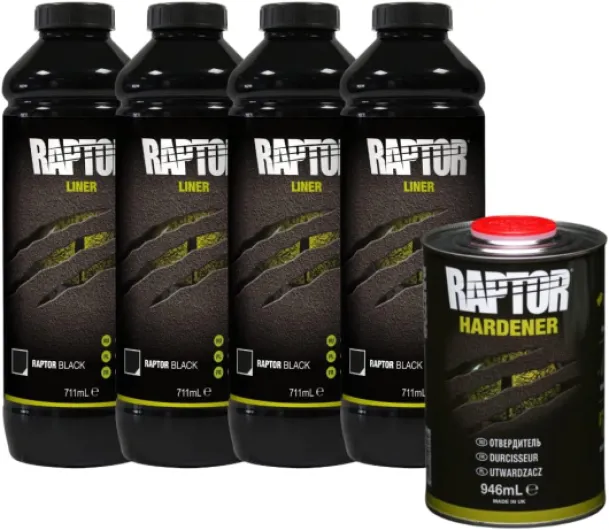 Raptor kit de revêtement de Protection, 4 Bouteilles de 3,79 litres (incluant Le durcisseur), teintable, avec Un Pistolet Raptor Standard UBS
