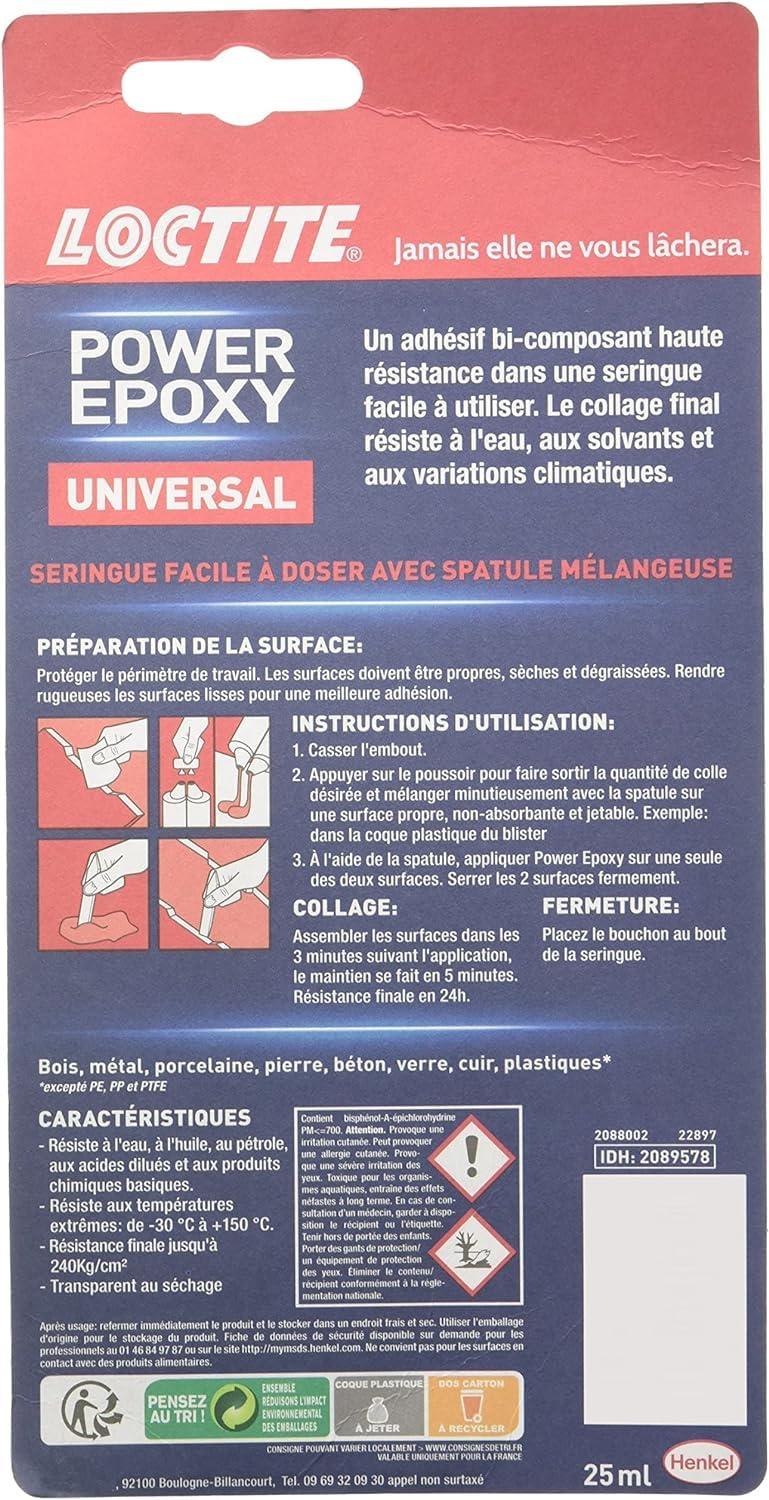 Colle Power Epoxy Rapide 5 Minutes 25 ml, Colle epoxy réajustable, forte résistante avec seringue auto-mélangeuse, colle résine epoxy transparente Transparent Lot de 3 (25 ml)