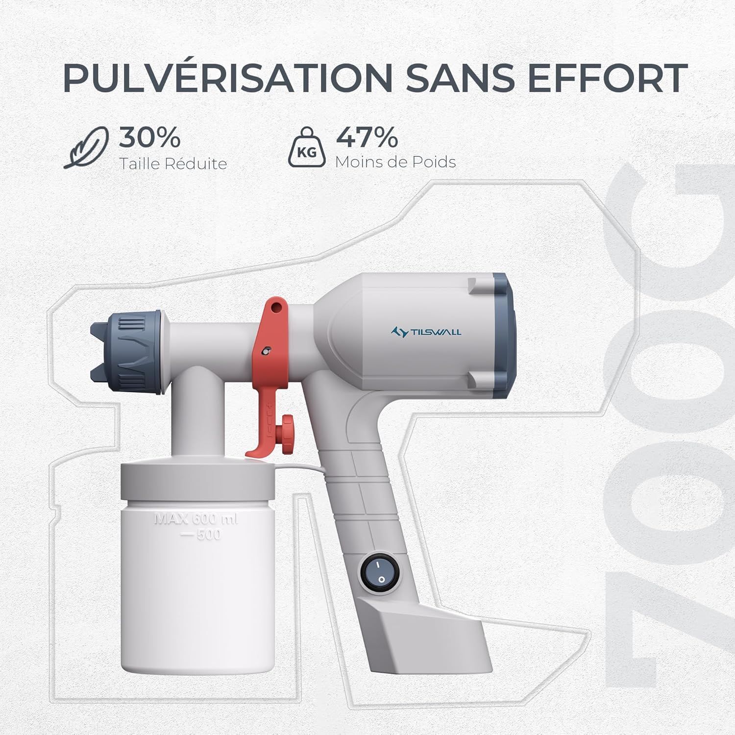 Pistolet a Peinture Électrique, Pulvérisateur de Peinture Puissant pour Travaux Continus, 2 Buses & 3 Modes de Pulvérisation, Idéal pour Murs et Meubles - Léger & Ergonomique Blanc