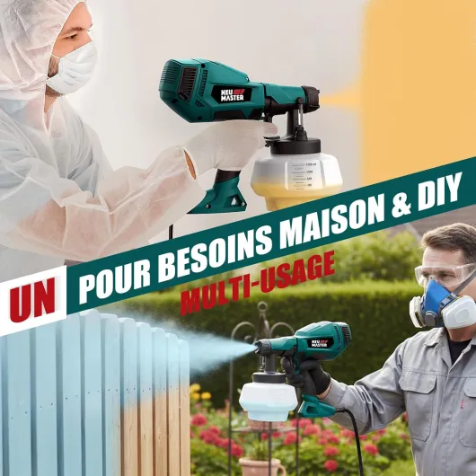 Pistolet a Peinture - NEU MASTER Pistolet à Peinture Électrique avec 4 Buses, 3 Modèles & 1200ml Réservoir pour Meubles, Murs, Portes, Clôtures, Bricolage Vert