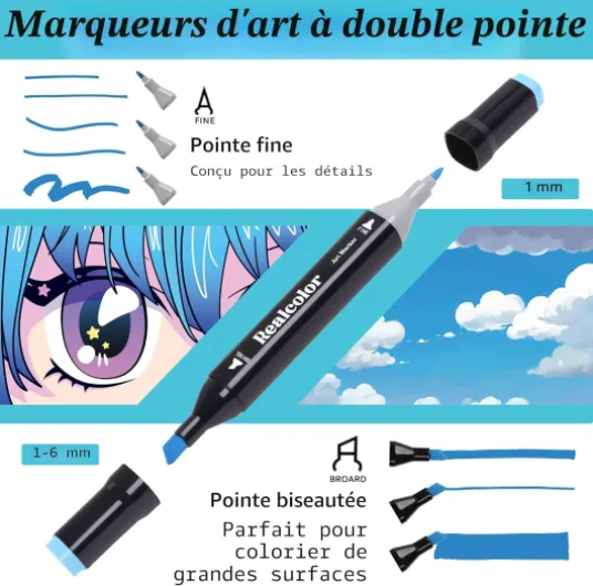 Feutre a Alcool 120 Couleurs Professionnel, Feutre Alcool Double Pointe pour Dessin & Illustration, Alcohol Felt Tip Pen pour Artistes, Feutres Coloriage Adulte à Séchage Rapide et Haute Saturation 120 Color