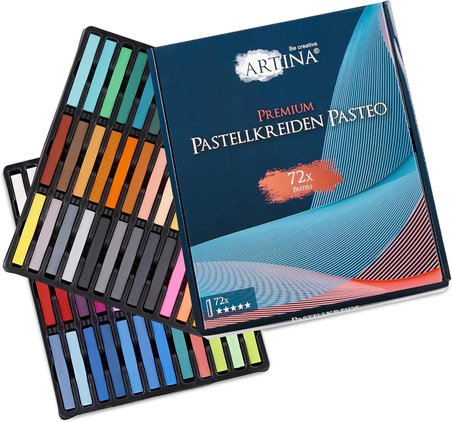 Pasteo Soft Pastel Boîte Set de 72 Craies Pastels Professionelles pour Peinture – Kit de Crayons Pastels de Dureté Moyenne – Haute Qualité - Couleurs Vives – Craie Couleur pour l'Artiste 72 unité (Lot de 1)