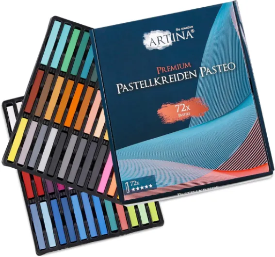 Pasteo Soft Pastel Boîte Set de 72 Craies Pastels Professionelles pour Peinture – Kit de Crayons Pastels de Dureté Moyenne – Haute Qualité - Couleurs Vives – Craie Couleur pour l'Artiste 72 unité (Lot de 1)