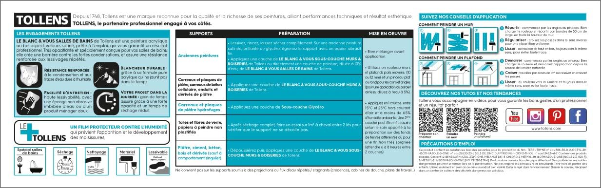 Peinture Blanche Cuisines et Salle de bain - Résiste à l'Humidité et aux Moisissures - Velours - Blanc 1L = 12m2 1 Litre VELOURS
