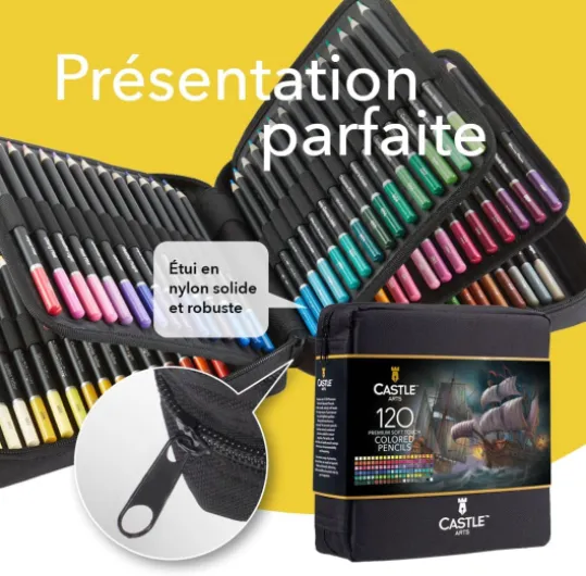 Lot de 120 crayons de couleur avec fermeture éclair - Mines de couleur souples de qualité pour artistes adultes, professionnels et coloristes - Dans une pochette à fermeture éclair