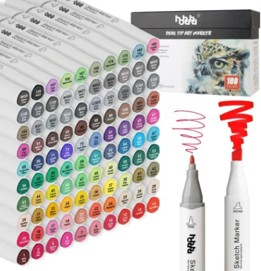 100 Couleurs Marqueurs, Alcool Feutres à Kit Double Pointe Stylo Marqueur, Pour adultes, artiste, DIY Art Esquisse, Dessins Animés Peinture,coloriage MH-100W