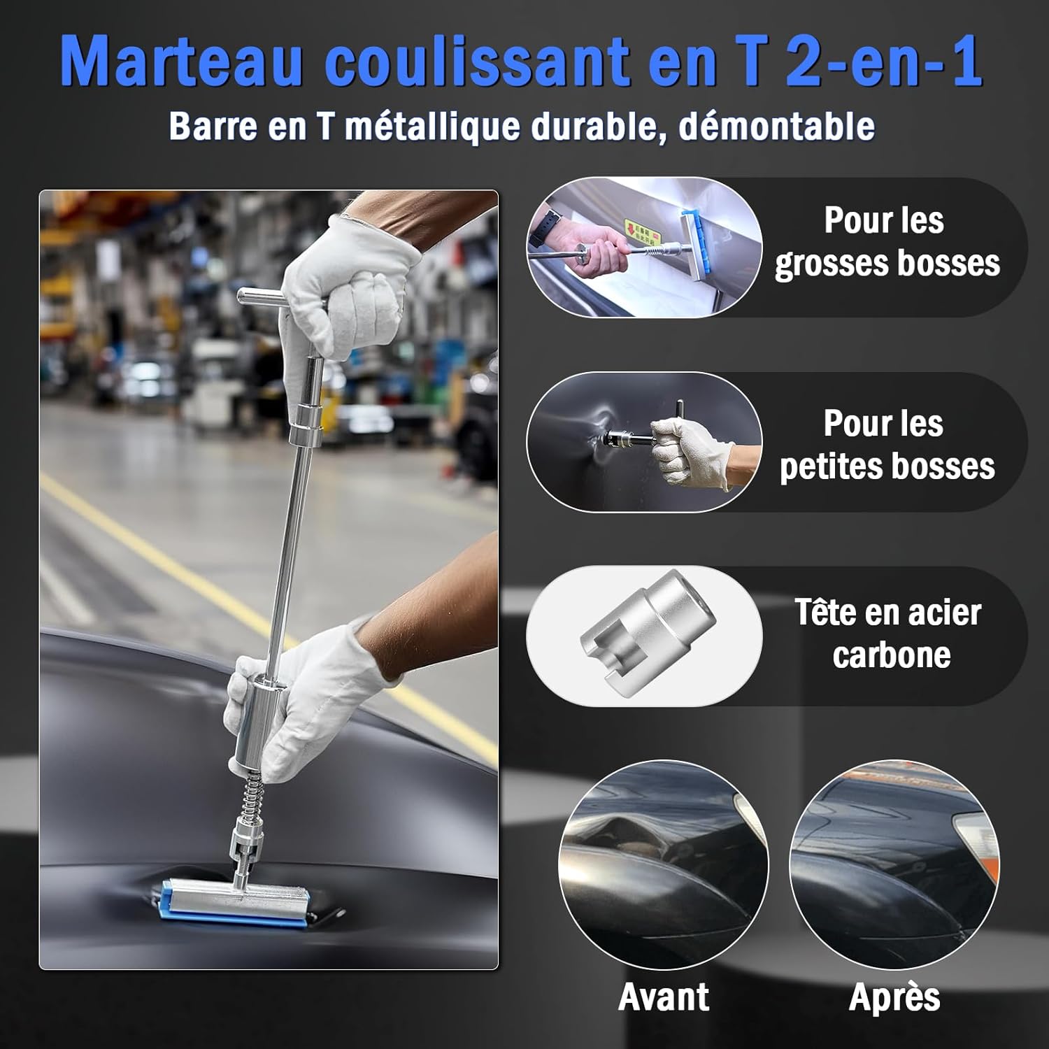 PDR TOOLS Kit Débosselage sans Peinture pour Voiture – Outils de Débosselage Carrosserie avec Marteau Extracteur, Ventouses et Accessoires, Kit Réparation Carrosserie pour Surfaces Métalliques