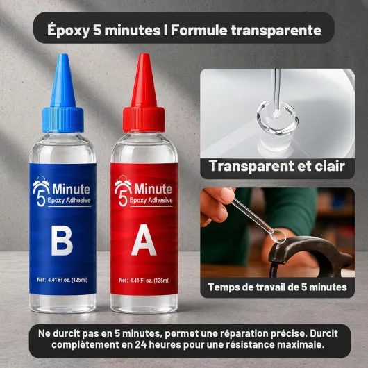 Colle époxy 5 minutes 250 ml, colle bi-composante, durcissement rapide, résine époxy transparente à 2 composants, colle universelle pour chaque application